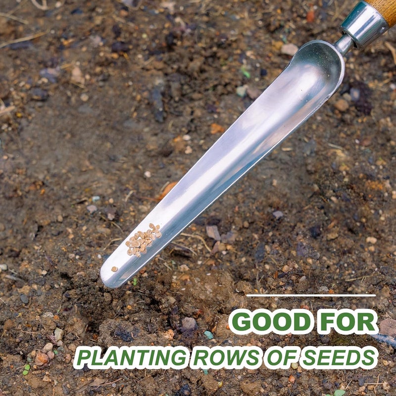 Haliaeetus Seeding Widger, Stainless Steel Garden Planting Trowel for Repotting, Long and Narrow Widger for Weeding from Tight Areas, Hand Transplanter with Wood Handle for Planting, Weeding, Digging - Image 2